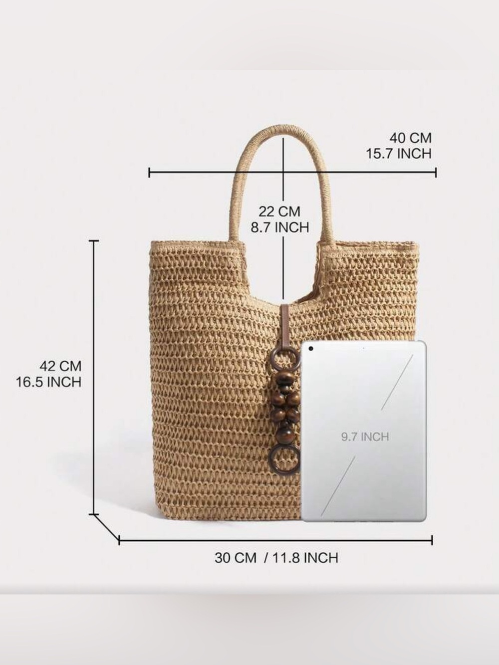 Camel Woven Straw Tote Bag - Picture 2 of 7